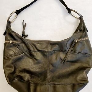 Sigrid Olsen leather hobo bag purse greenish grey